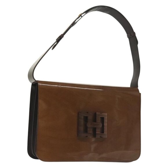 Salvatore Ferragamo Shoulder Bag Vinyl Brown Gold Auth - Picture 1 of 16